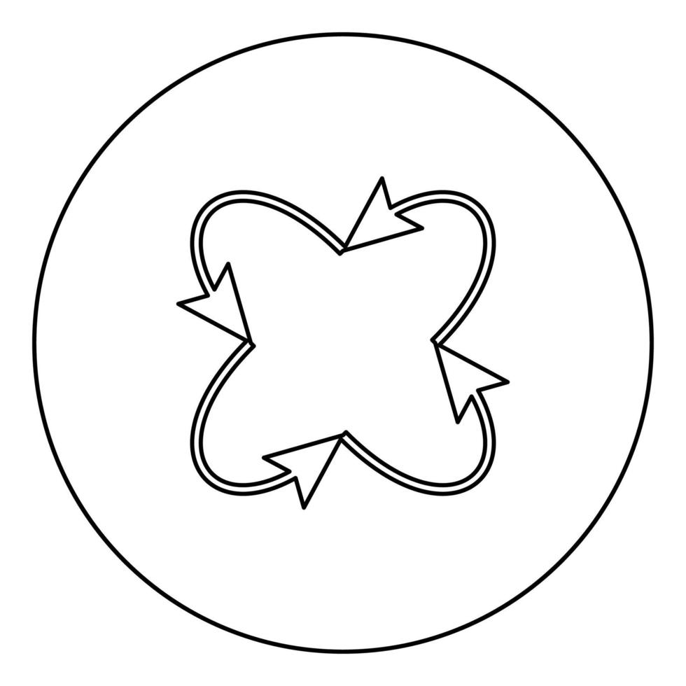 Four arrows in loop in and from center black icon outline in circle image vector