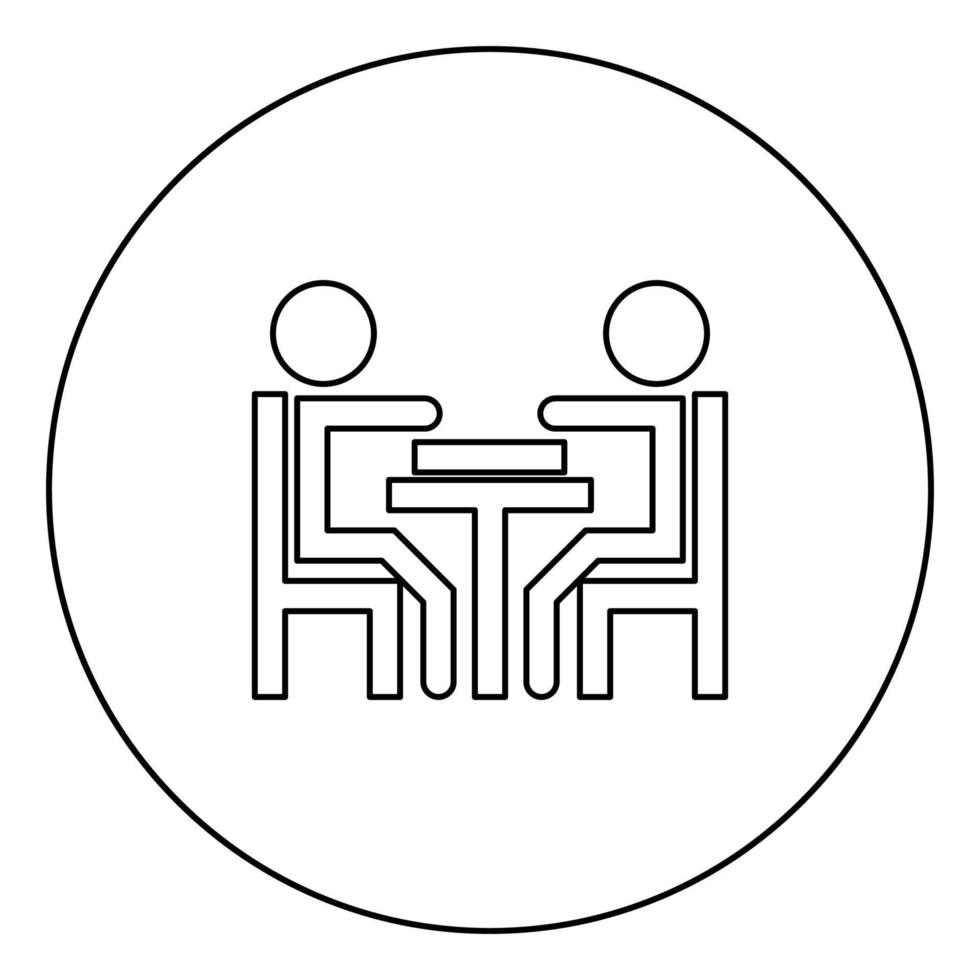 Men playing at the table black icon outline in circle image vector
