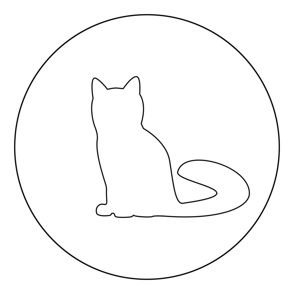 icono de gato color negro en círculo o redondo vector