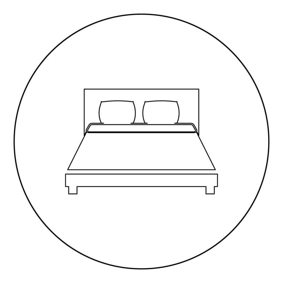 icono de cama color negro en círculo o redondo vector