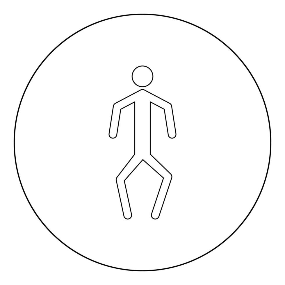 un hombre con el icono de las piernas torcidas de color negro en círculo o redondo vector