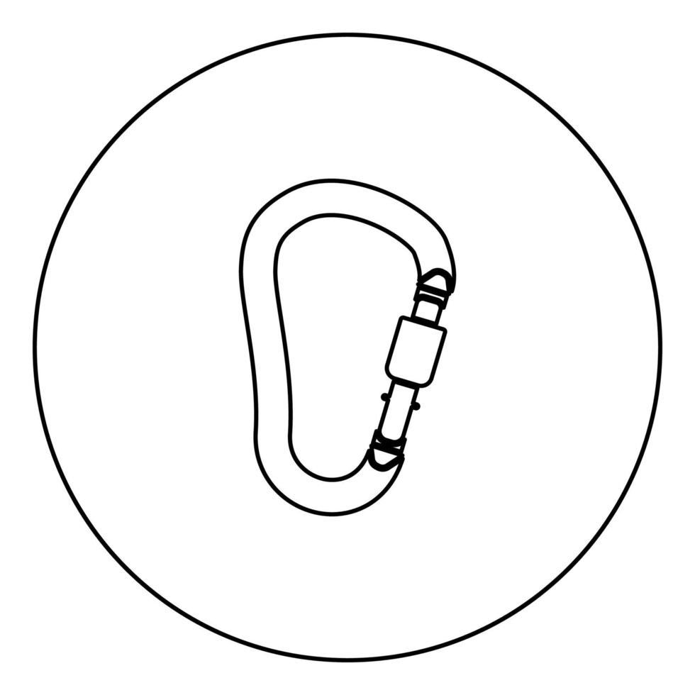 Safety hook or carabiner hook black icon outline in circle image vector