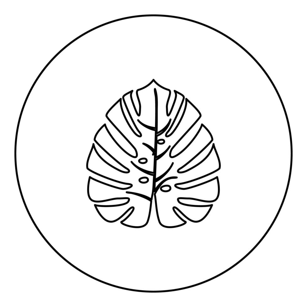 Tropical leaf black icon outline in circle image vector
