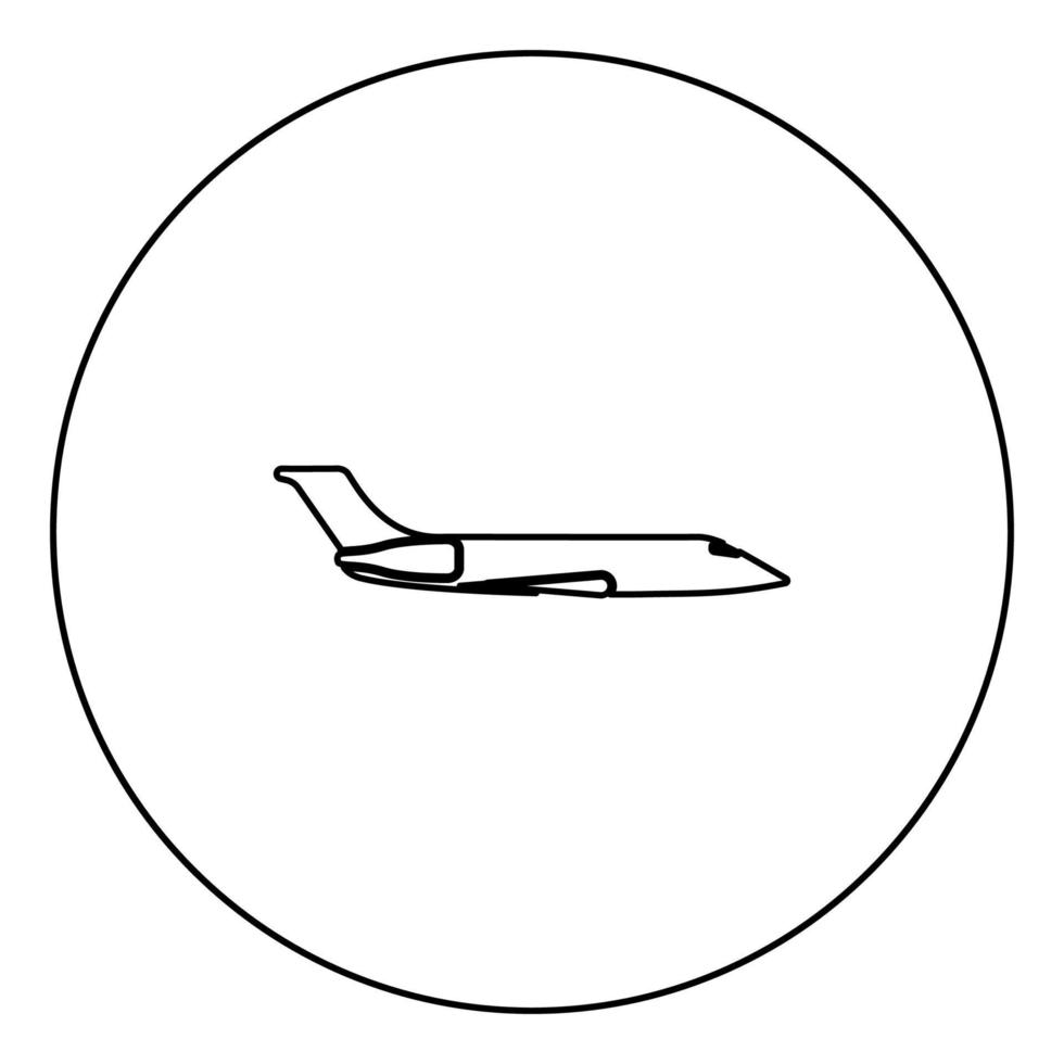 esquema de icono negro de avión privado en imagen circular vector