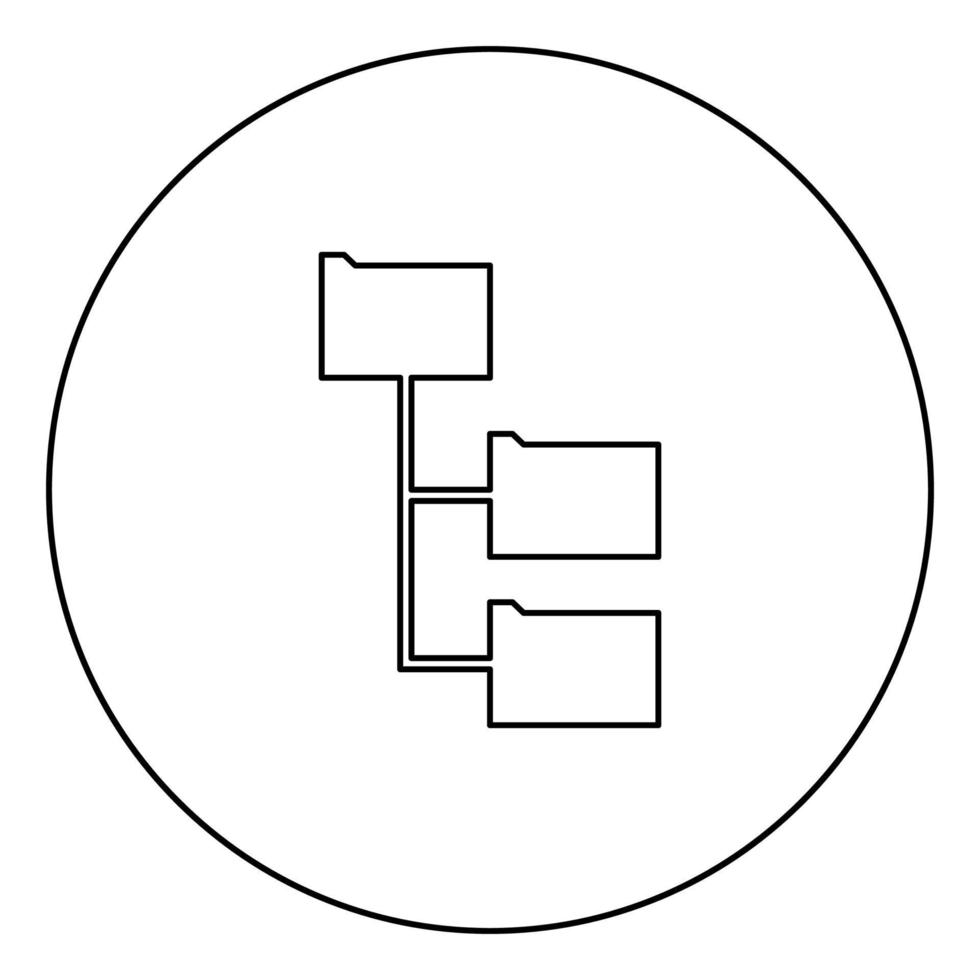 Folder structure black icon outline in circle image vector