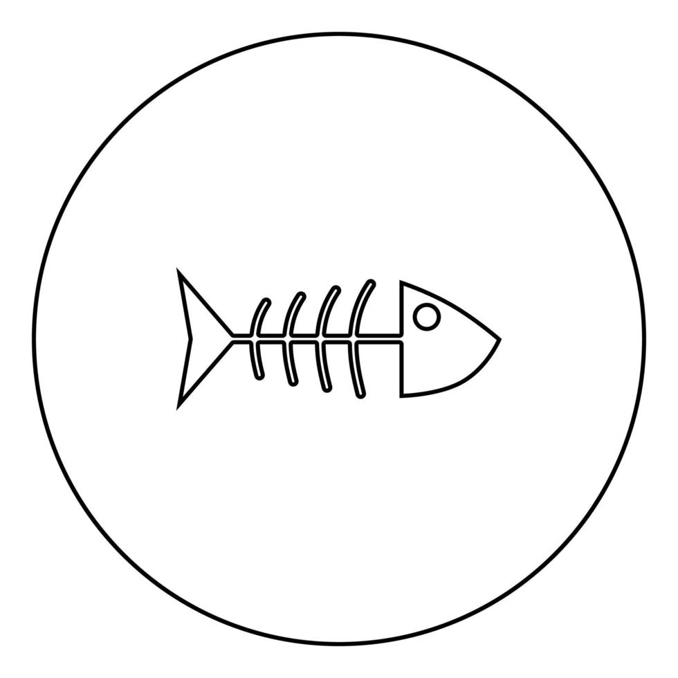 contorno de icono negro de esceletón de pescado en imagen circular vector