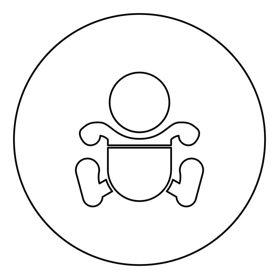niño pequeño con pañales contorno de icono negro en imagen circular vector