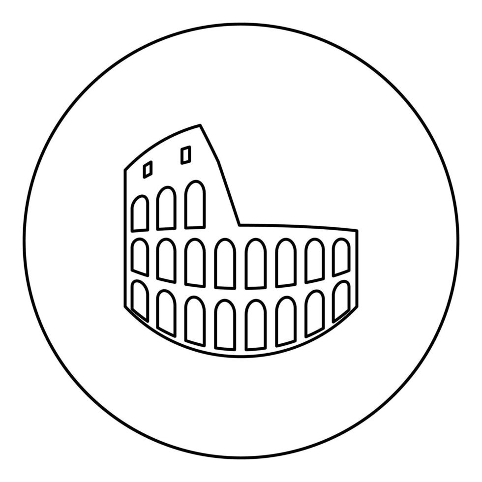 coliseo icono negro contorno en imagen circular vector