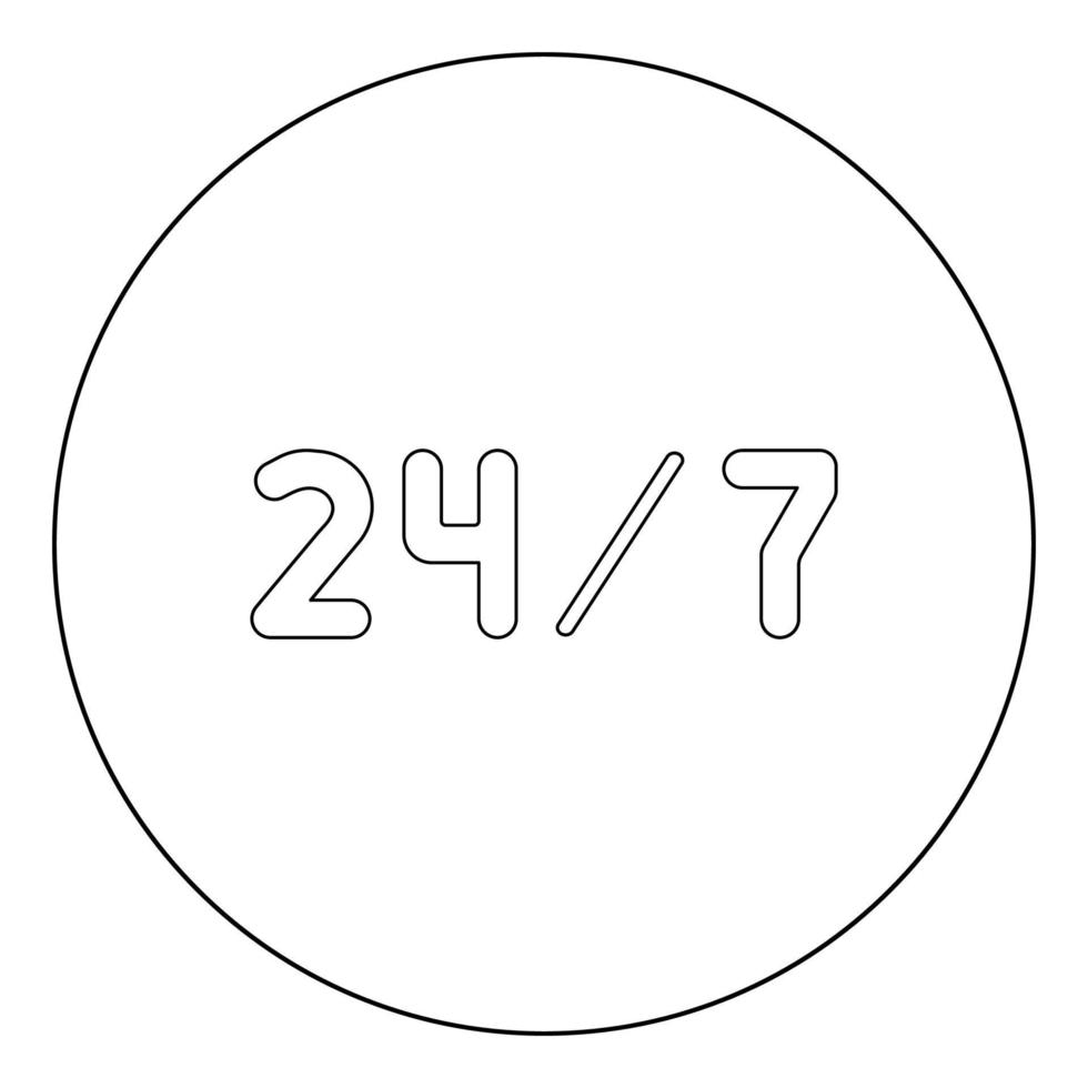24 7 service icon black color in circle or round vector