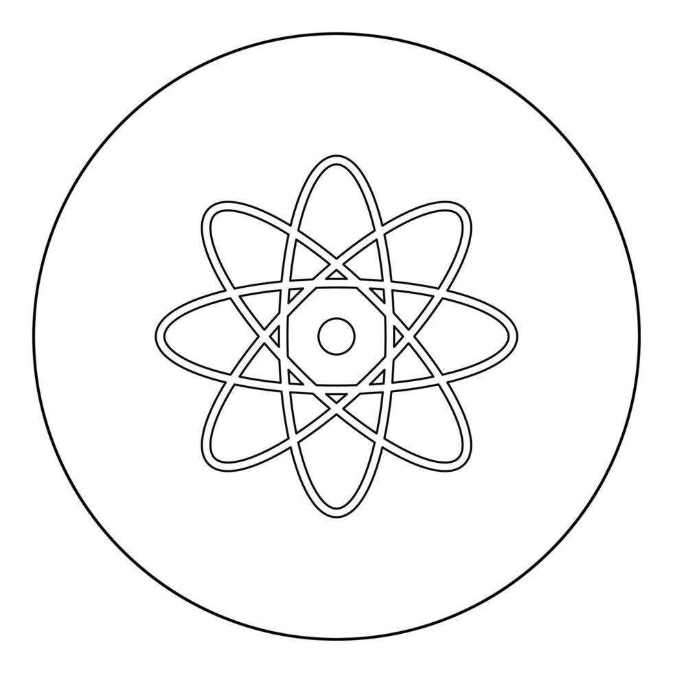 Atom icon black color in circle or round vector
