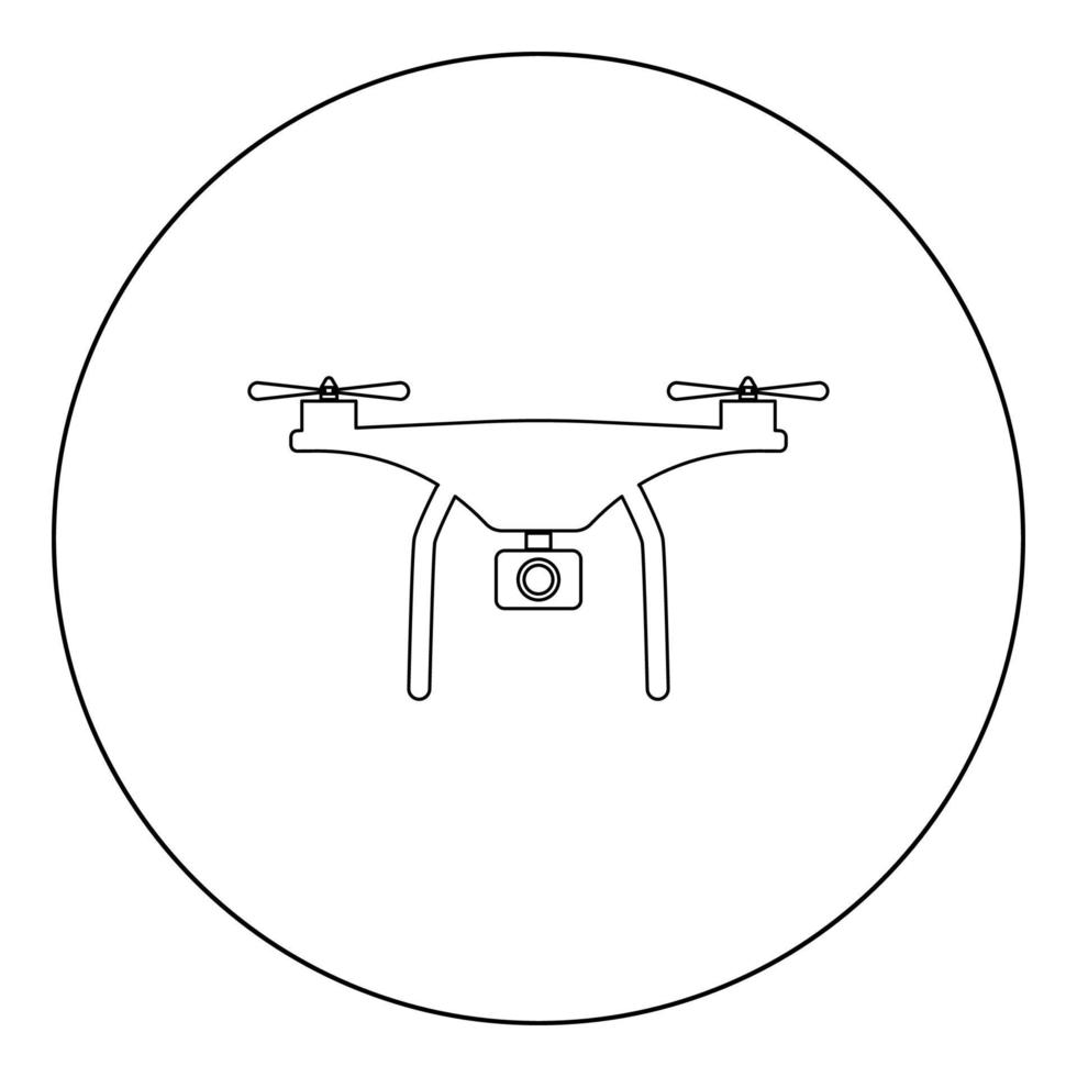 Drone icon black color in circle or round vector