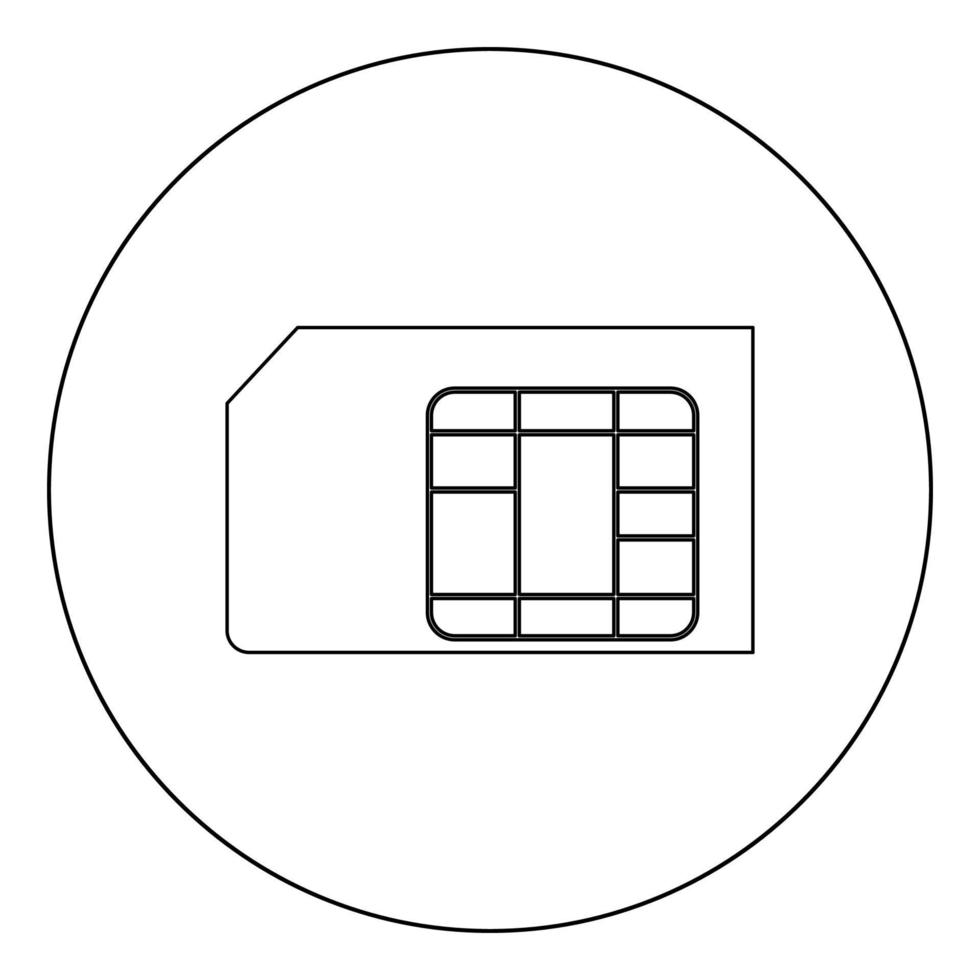 icono de tarjeta sim color negro en círculo o redondo vector