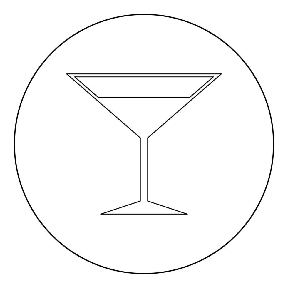 icono de copa de martini color negro en círculo o redondo vector