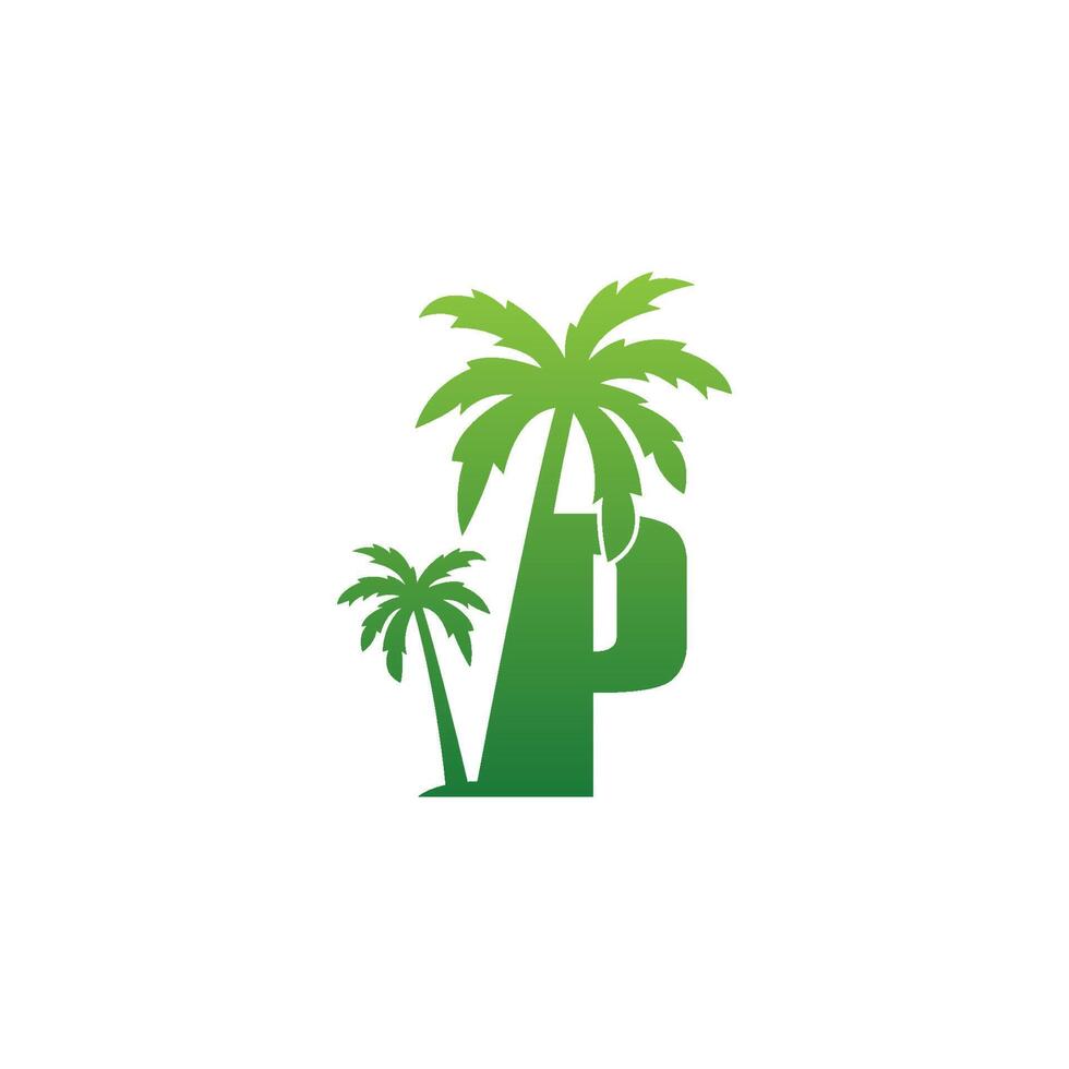 logotipo de letra p y vector de diseño de icono de árbol de coco