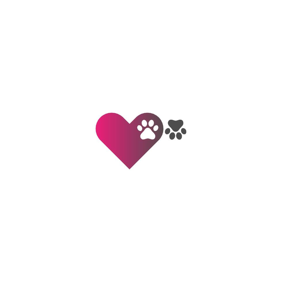 concepto de diseño de icono de amor de logotipo de huella de perro vector