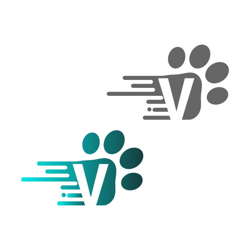 Letter V  icon on paw prints logo vector