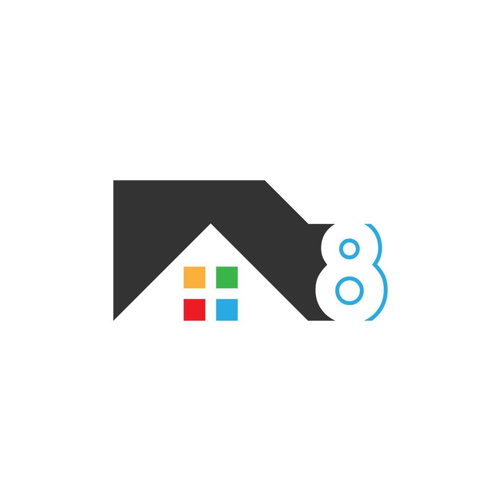 icono del logotipo número 8 para casa, vector de bienes raíces