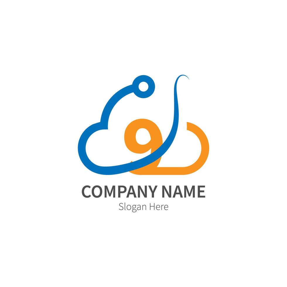 Number 9  combined with cloud technology icon logo vector