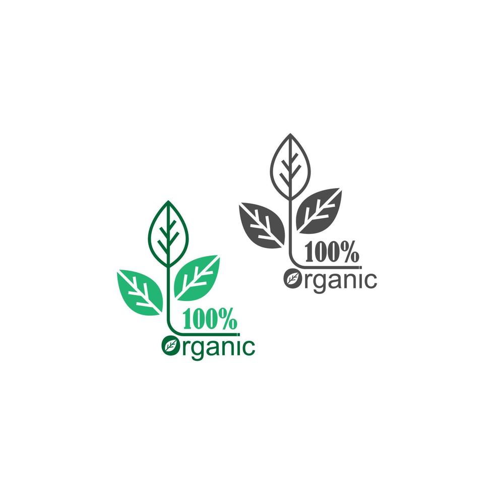icono 100 por ciento, natural, vegano, orgánico, aniversario, ilustración de diseño de etiquetas vector