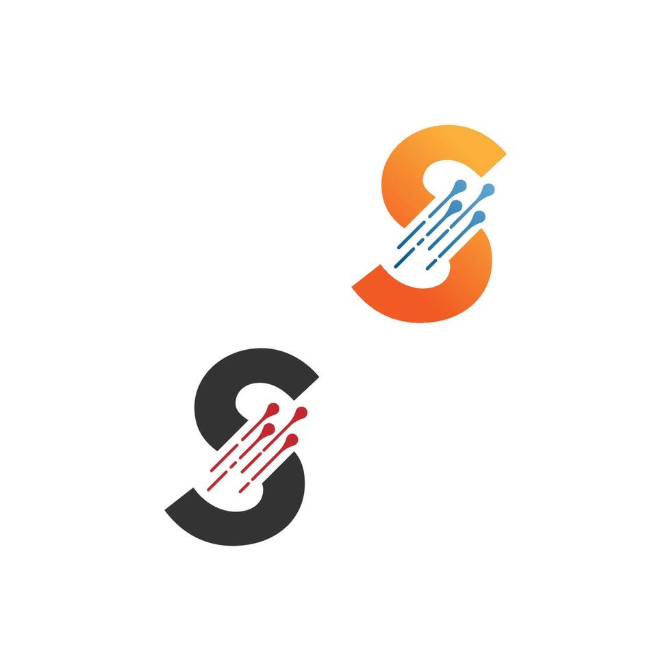 Letter S  simple  tech logo with circuit lines style icon vector