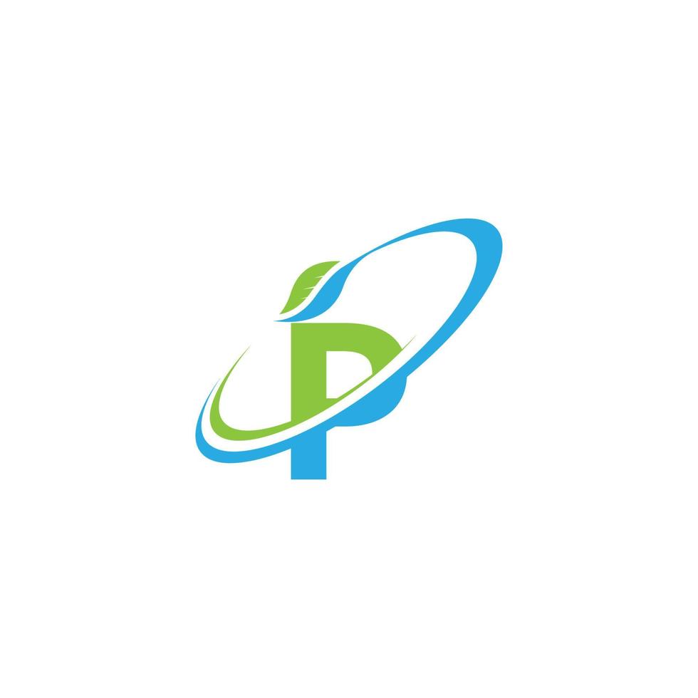 concepto de diseño de icono de hoja de logotipo de letra p vector