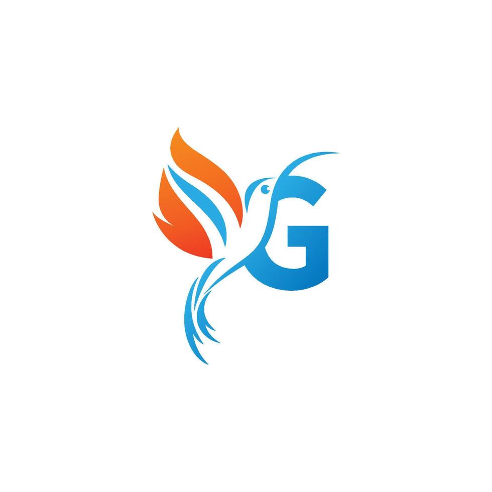 Letter G combined with the fire wing hummingbird icon logo vector