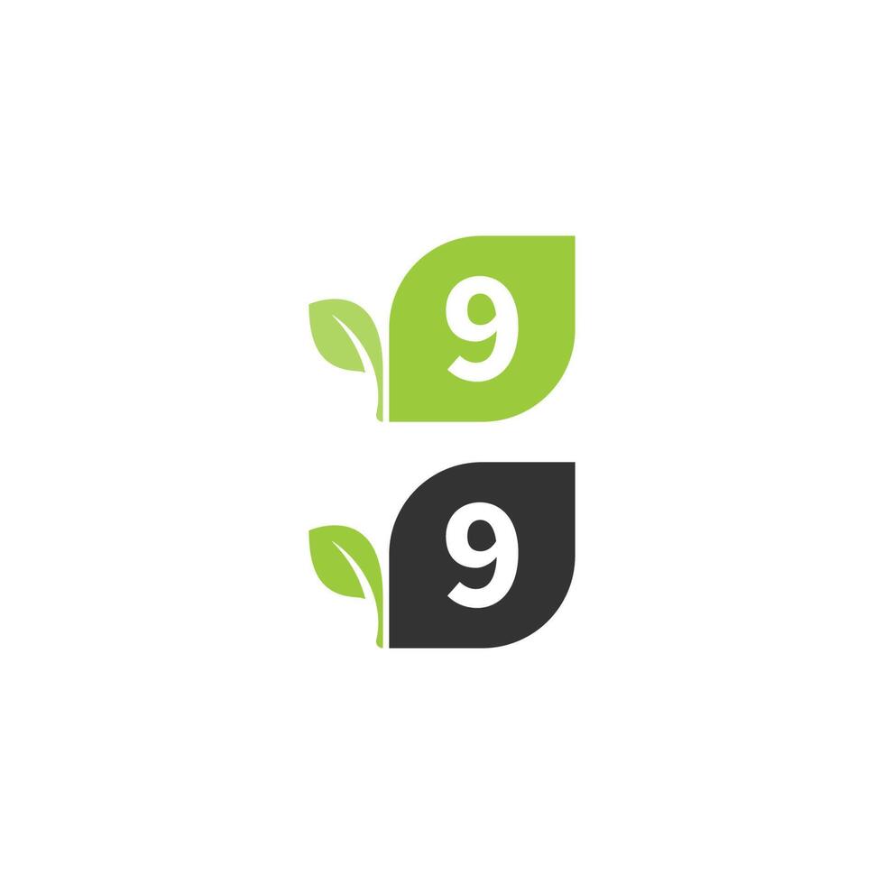 Number 9  logo leaf icon design concept vector