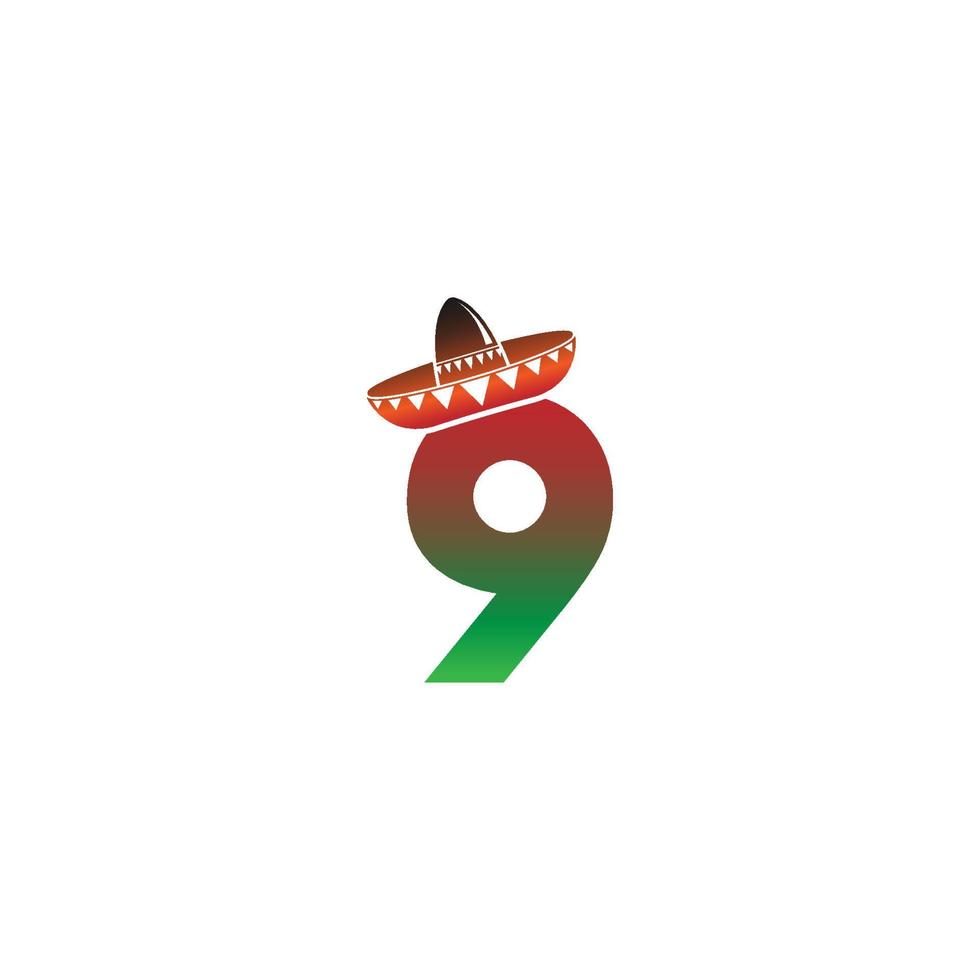 Number 9 Mexican hat concept design vector