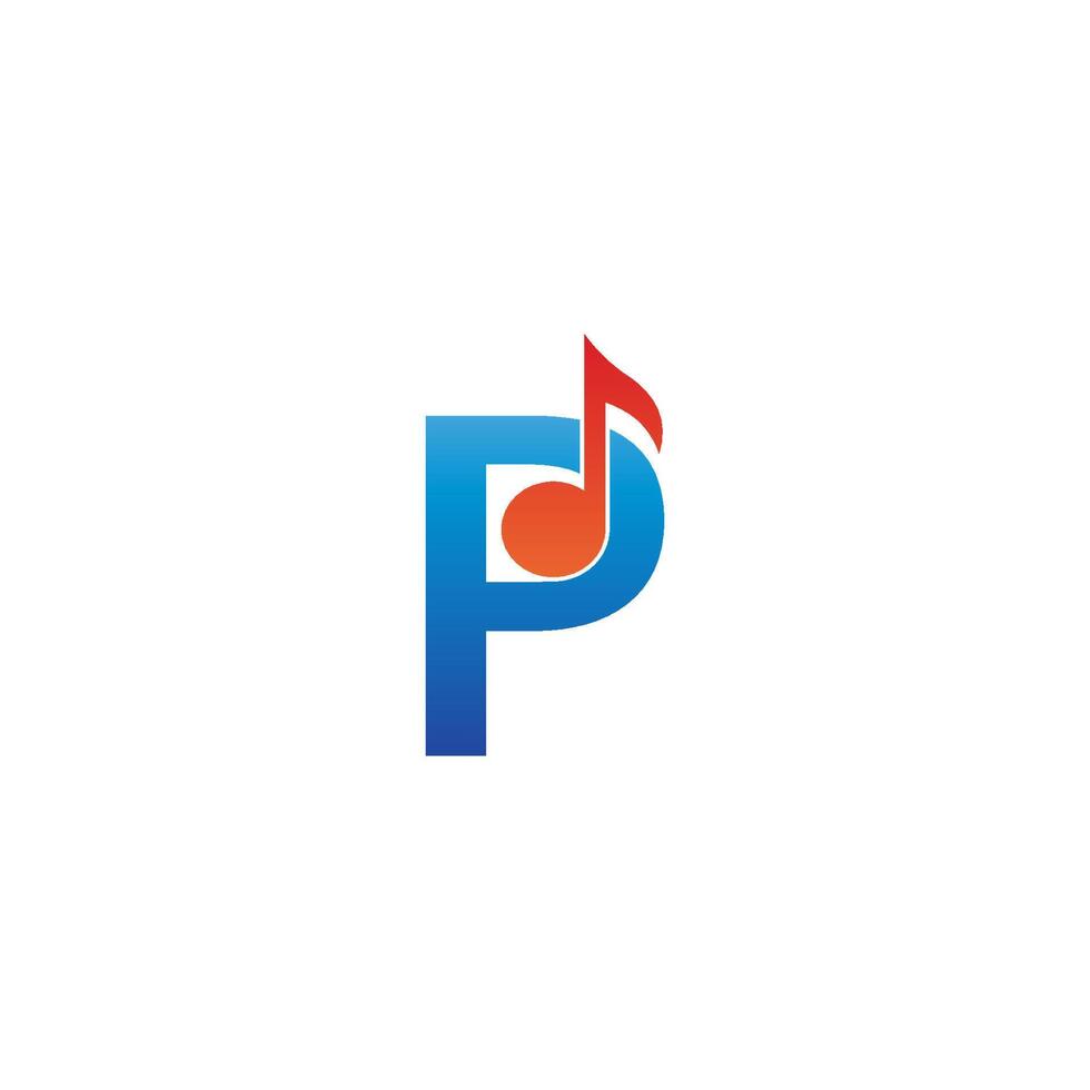 icono del logotipo de la letra p combinado con diseño musical de notas vector