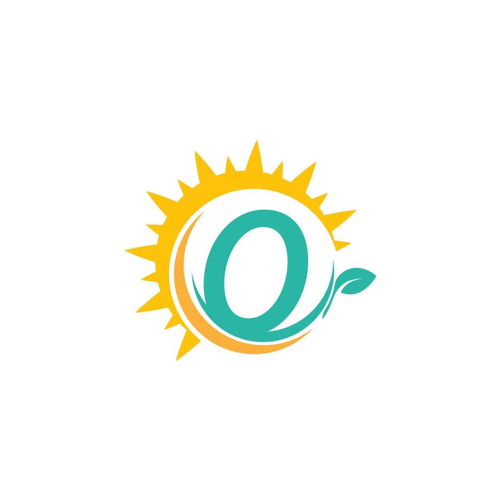 Letter O icon logo with leaf combined with sunshine design vector