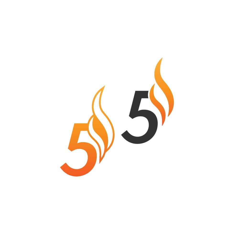 Number 5 and fire waves, logo icon concept design vector