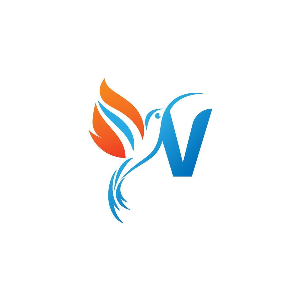 Letter V combined with the fire wing hummingbird icon logo vector