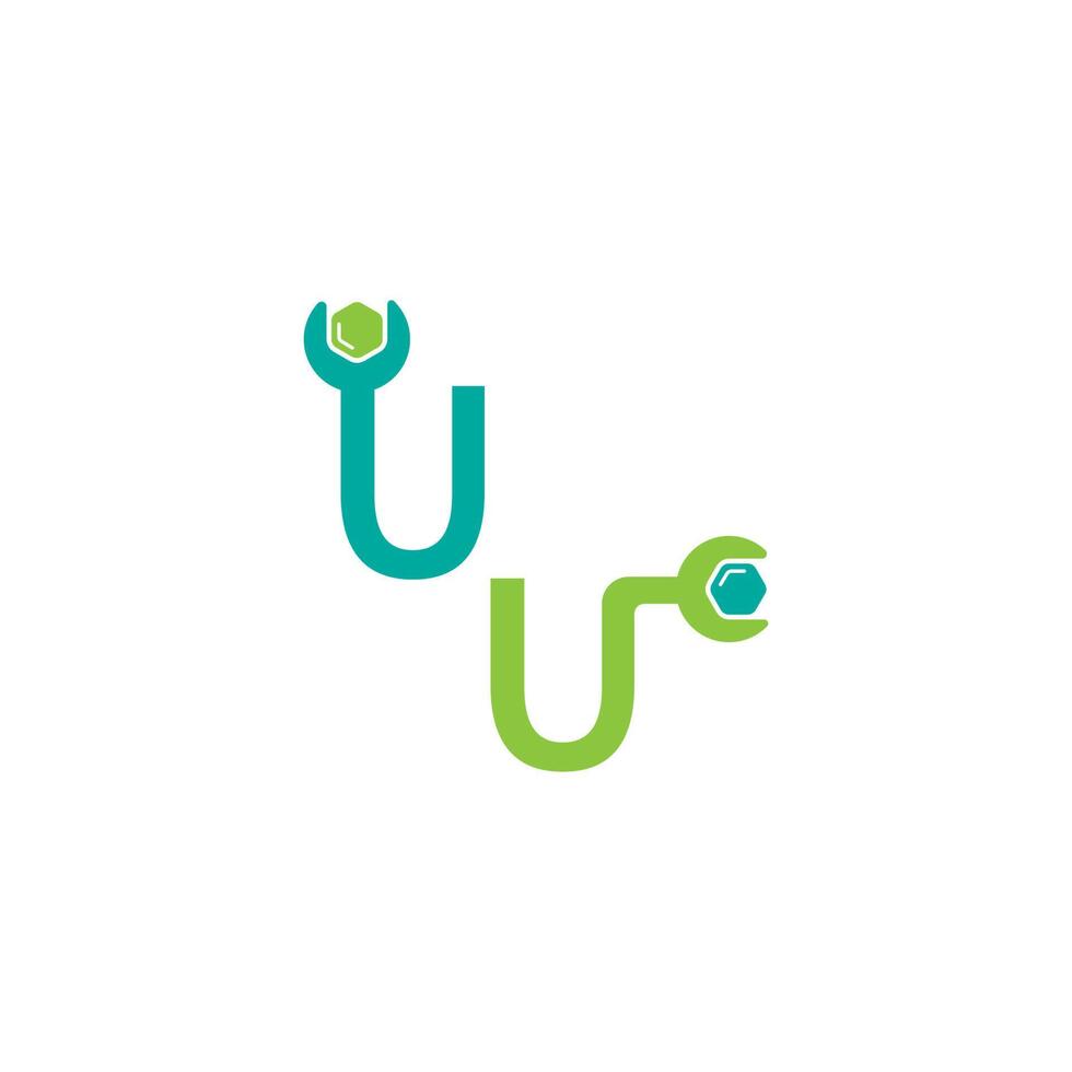 Letter U  logo icon forming a wrench and bolt design vector