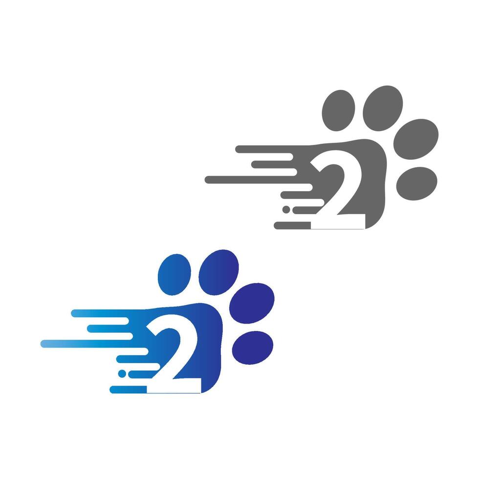 Number 2  icon on paw prints logo vector