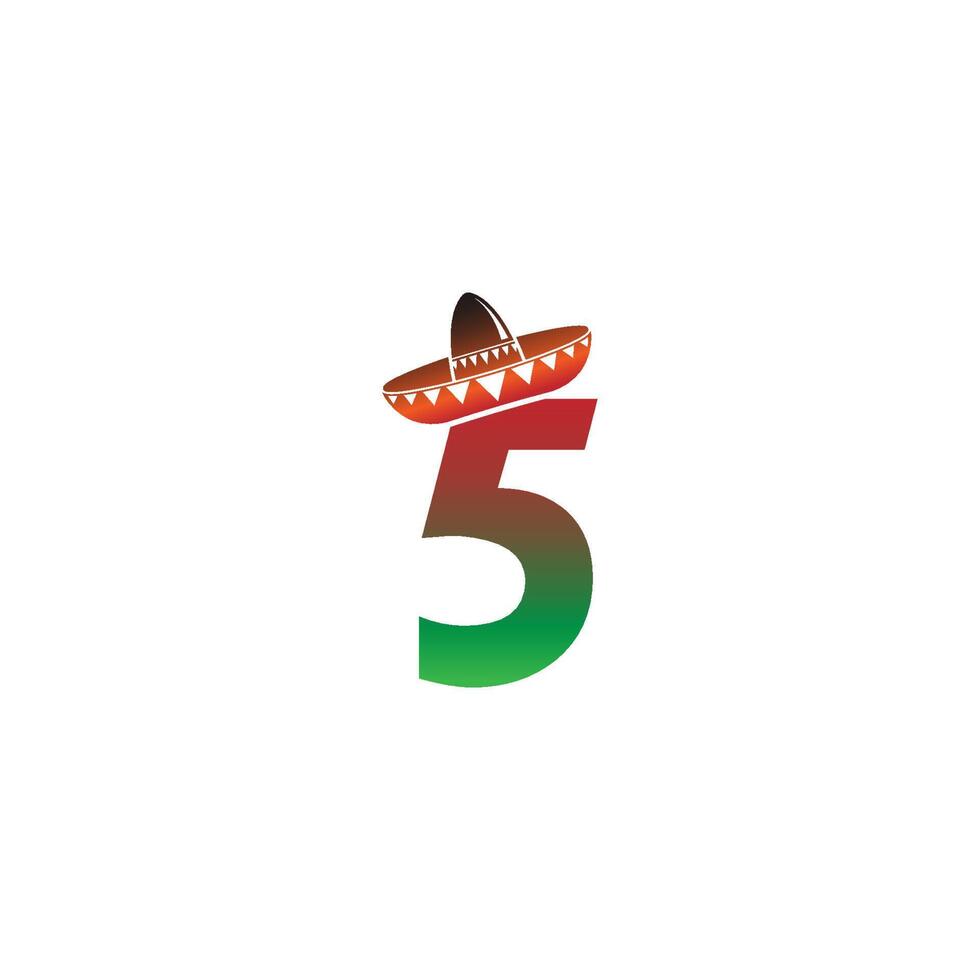 Number 5 Mexican hat concept design vector