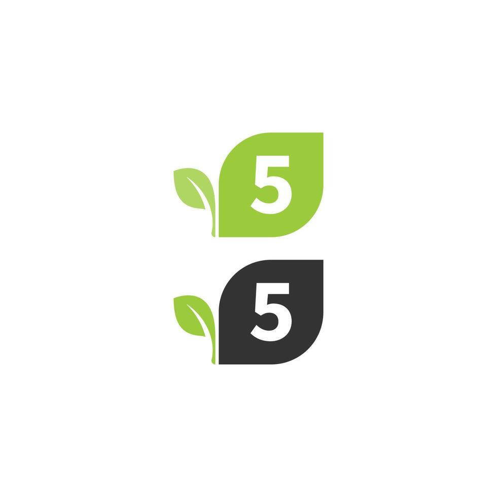 Number 5  logo leaf icon design concept vector