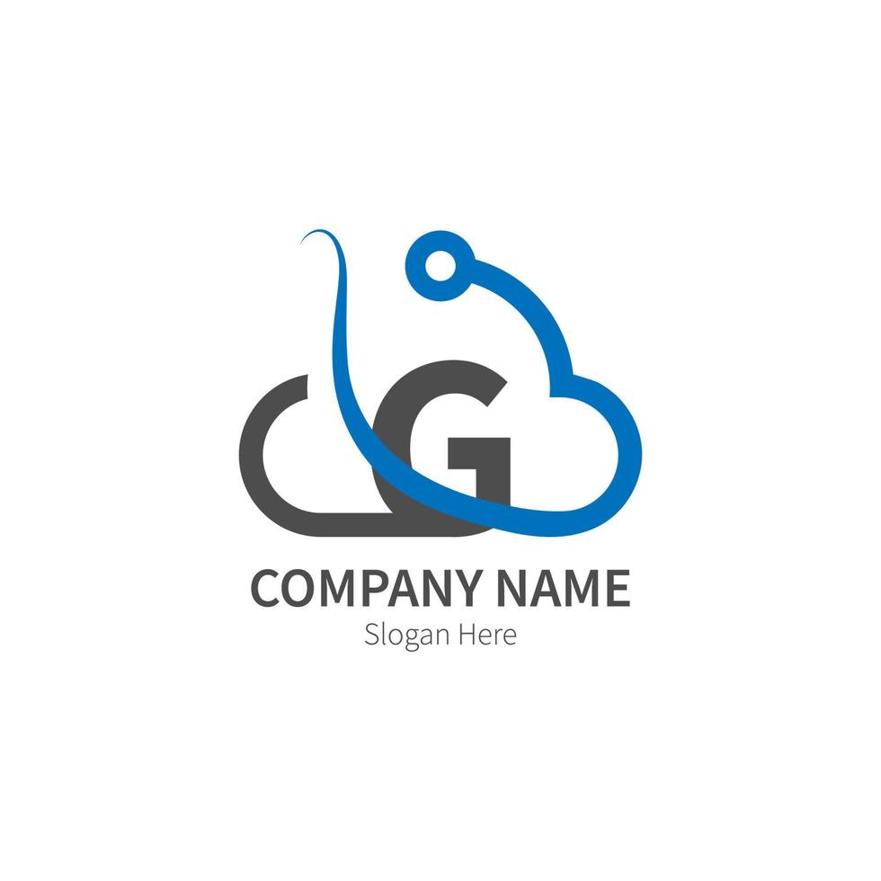 letra g combinada con el logotipo del icono de tecnología en la nube vector