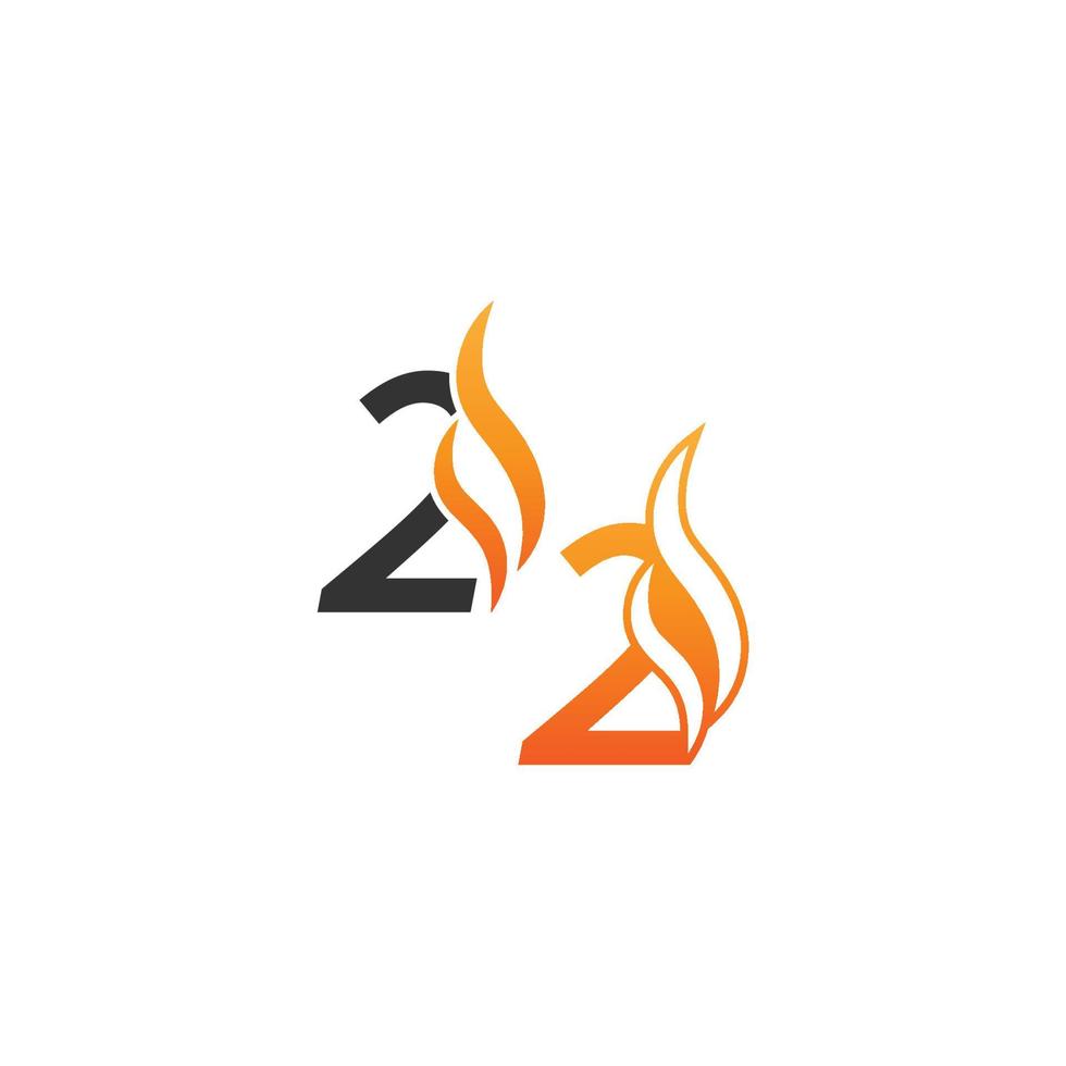 número 2 y ondas de fuego, diseño de concepto de icono de logotipo vector