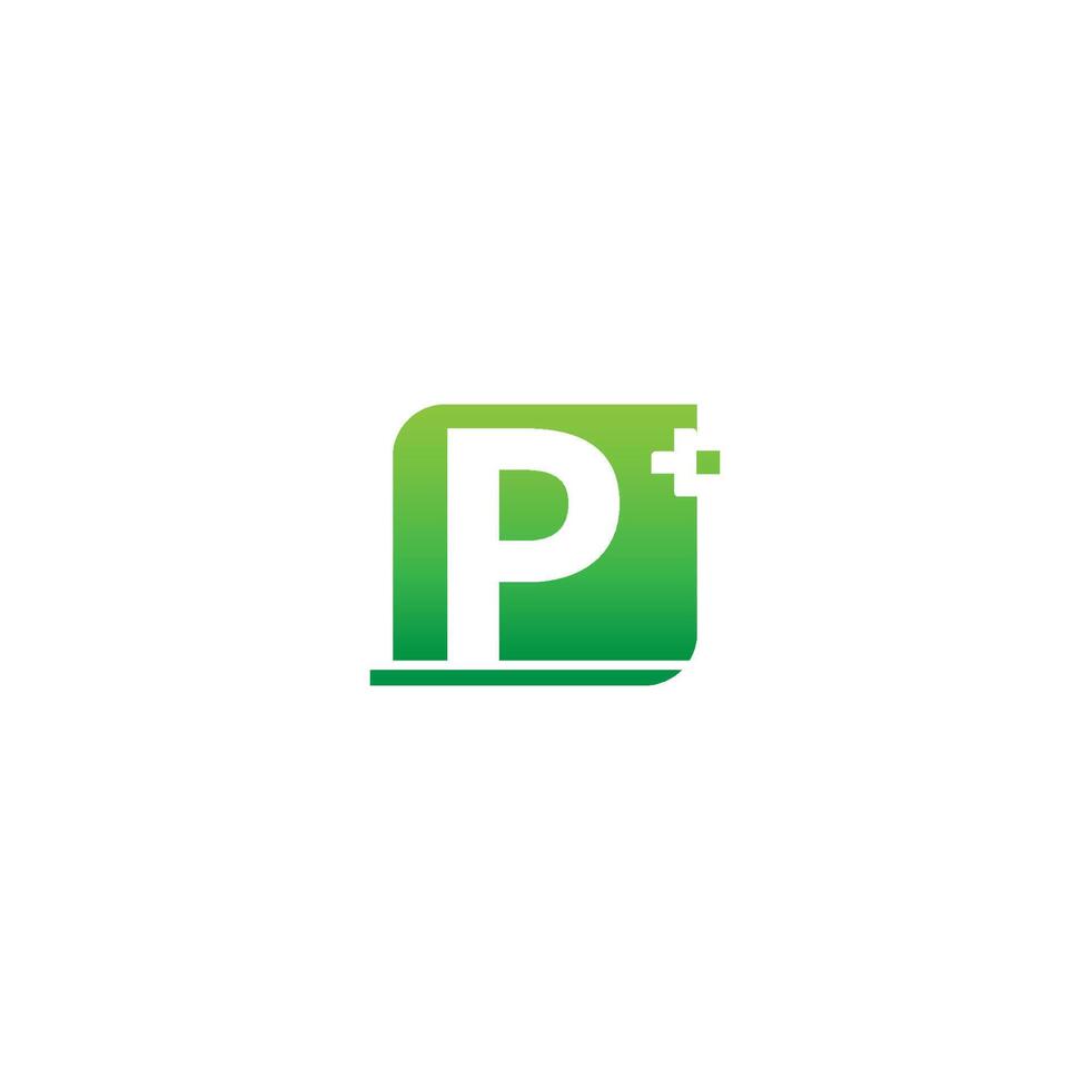 icono del logotipo de la letra p con diseño de cruz médica vector