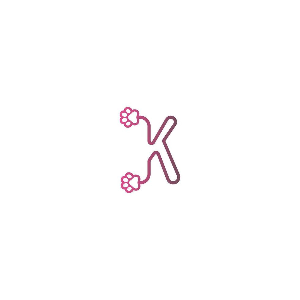 concepto de huellas de perro de diseño de logotipo de letra k vector