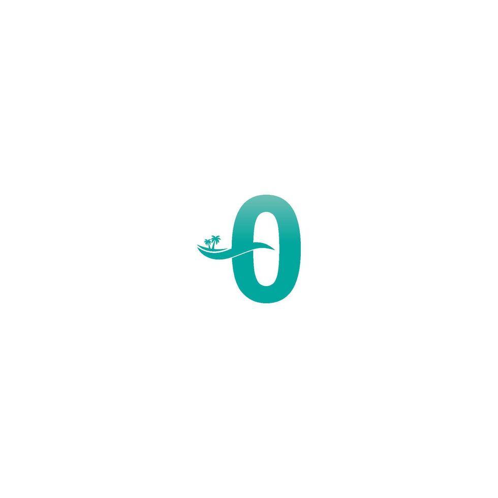 diseño de icono de onda de agua y árbol de coco con logotipo número cero vector