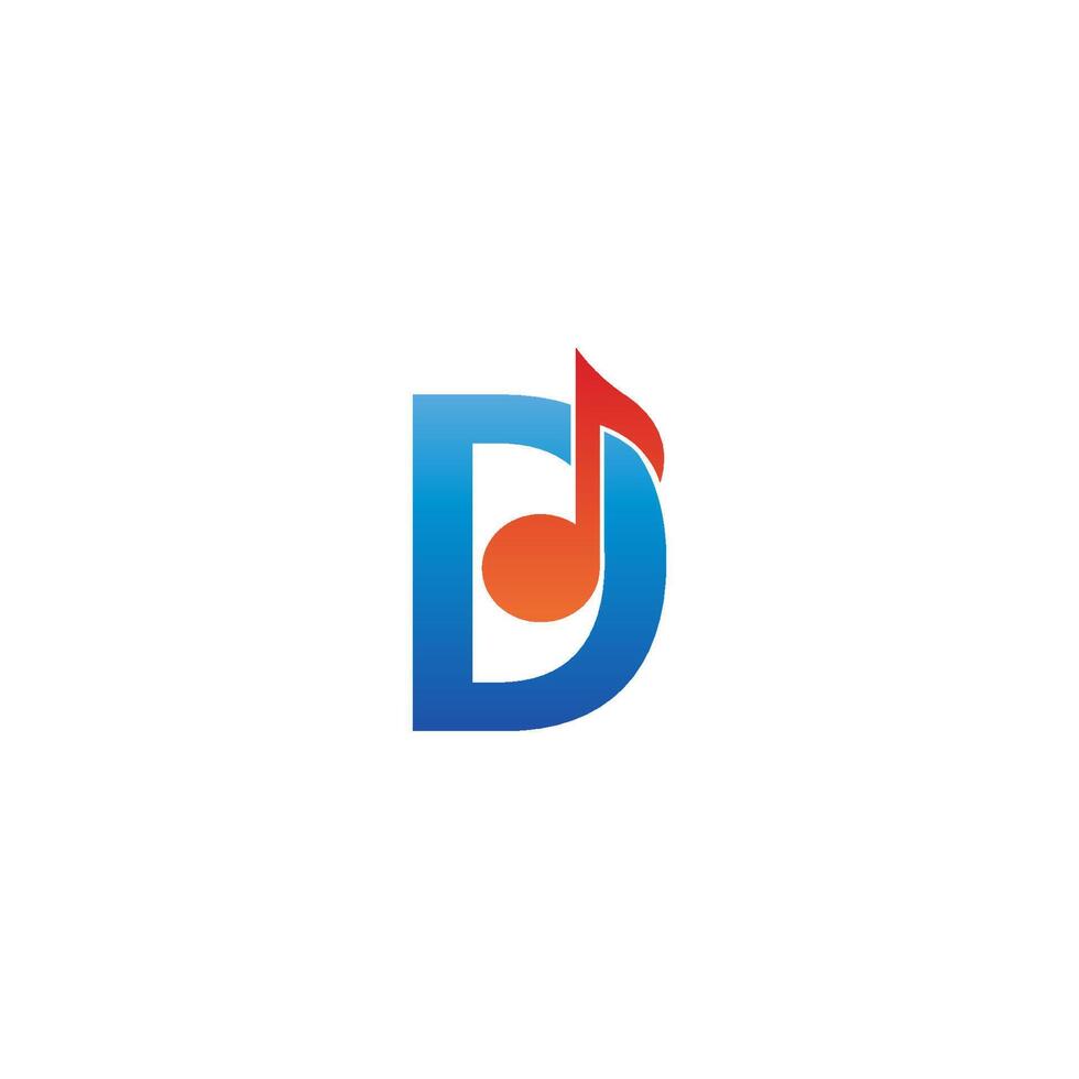 Letter D logo icon combined with note musical design vector