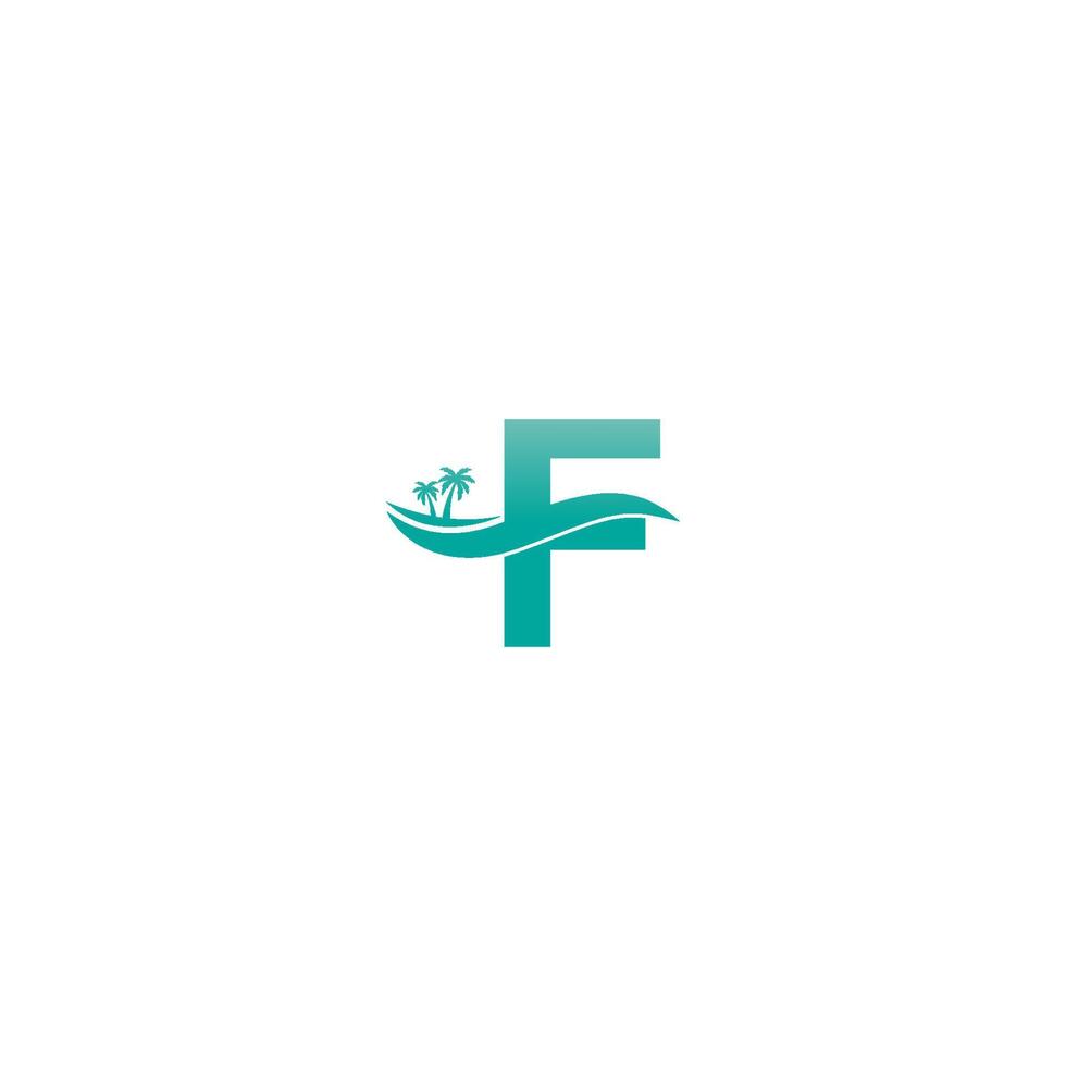 diseño de icono de onda de agua y árbol de coco con logotipo de letra f vector