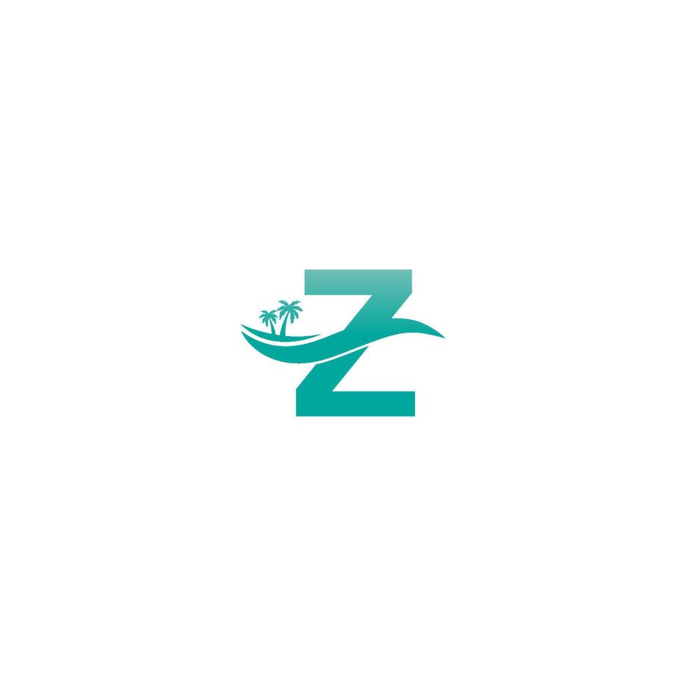 diseño de icono de onda de agua y árbol de coco con logotipo de letra z vector