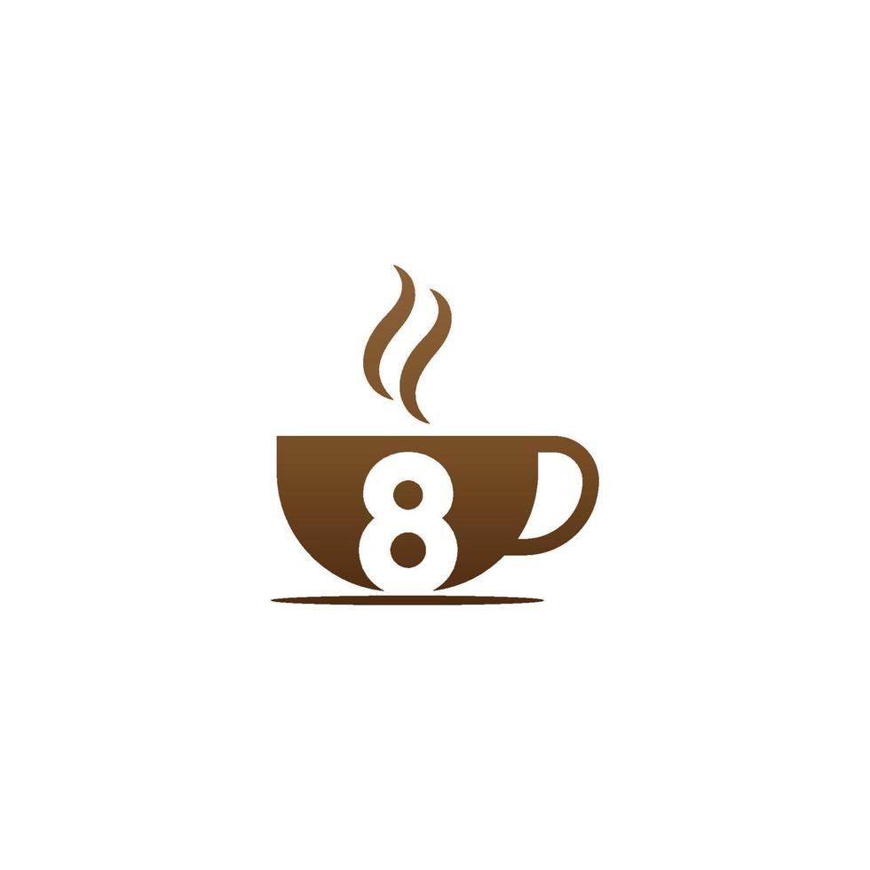 logotipo de número 8 de diseño de icono de taza de café vector
