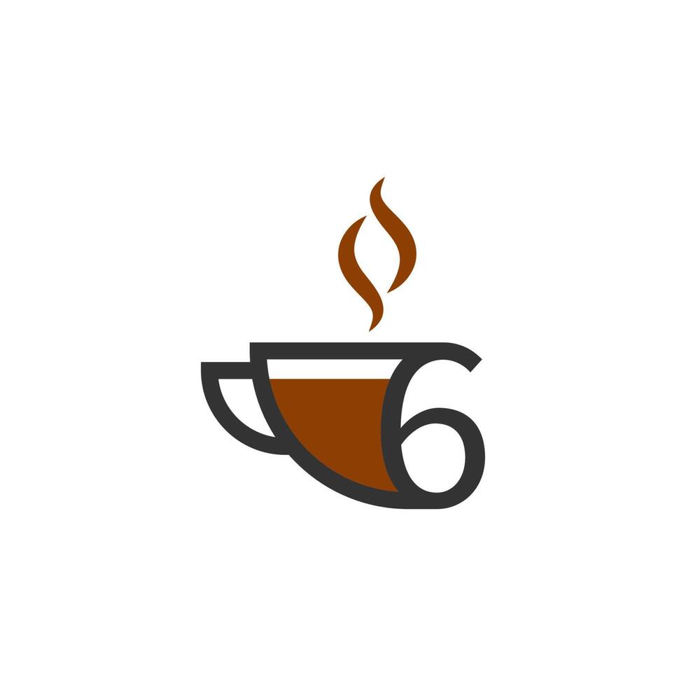 concepto de logotipo de número 6 de diseño de icono de taza de café vector