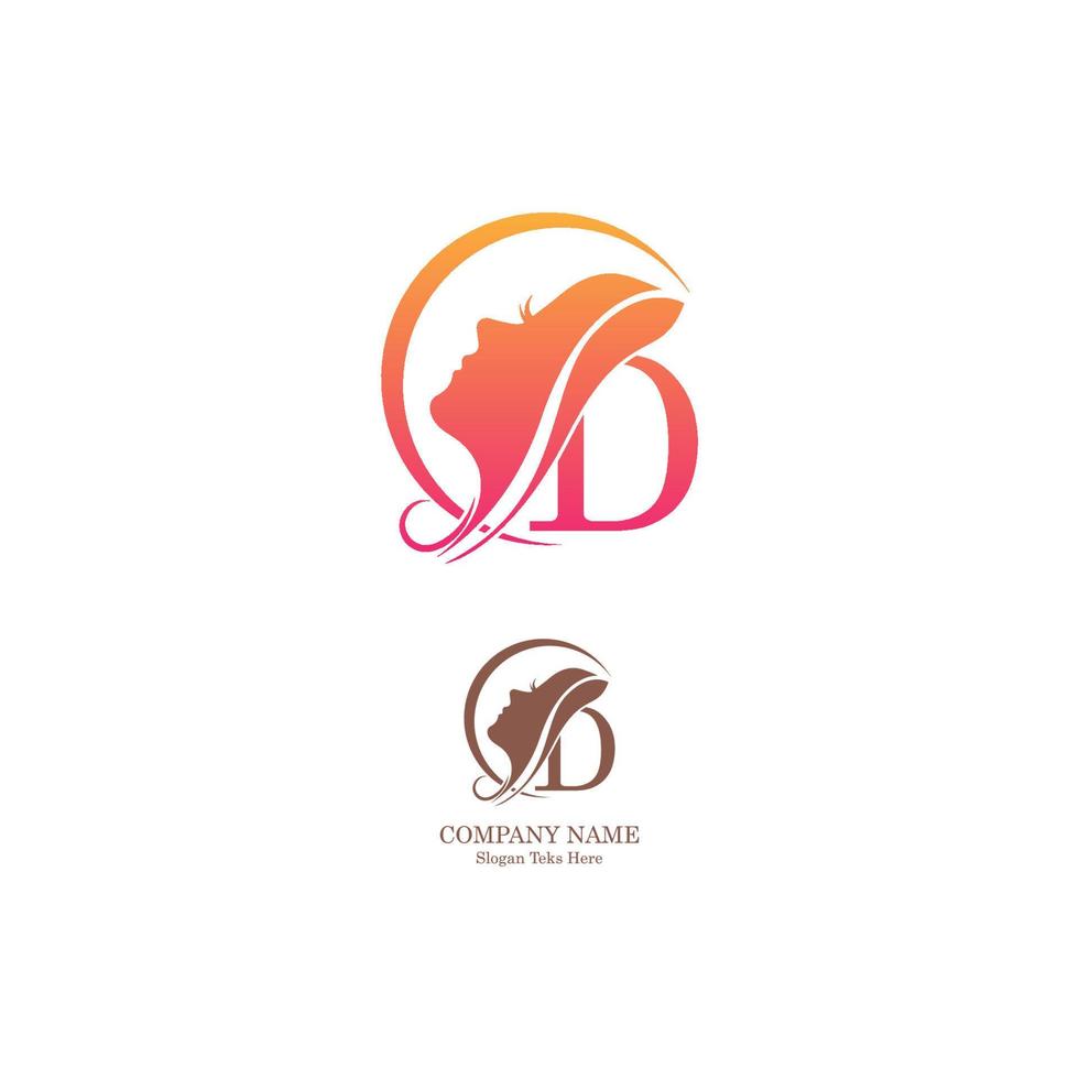 Beautiful face logo letter D icon in front  design vector