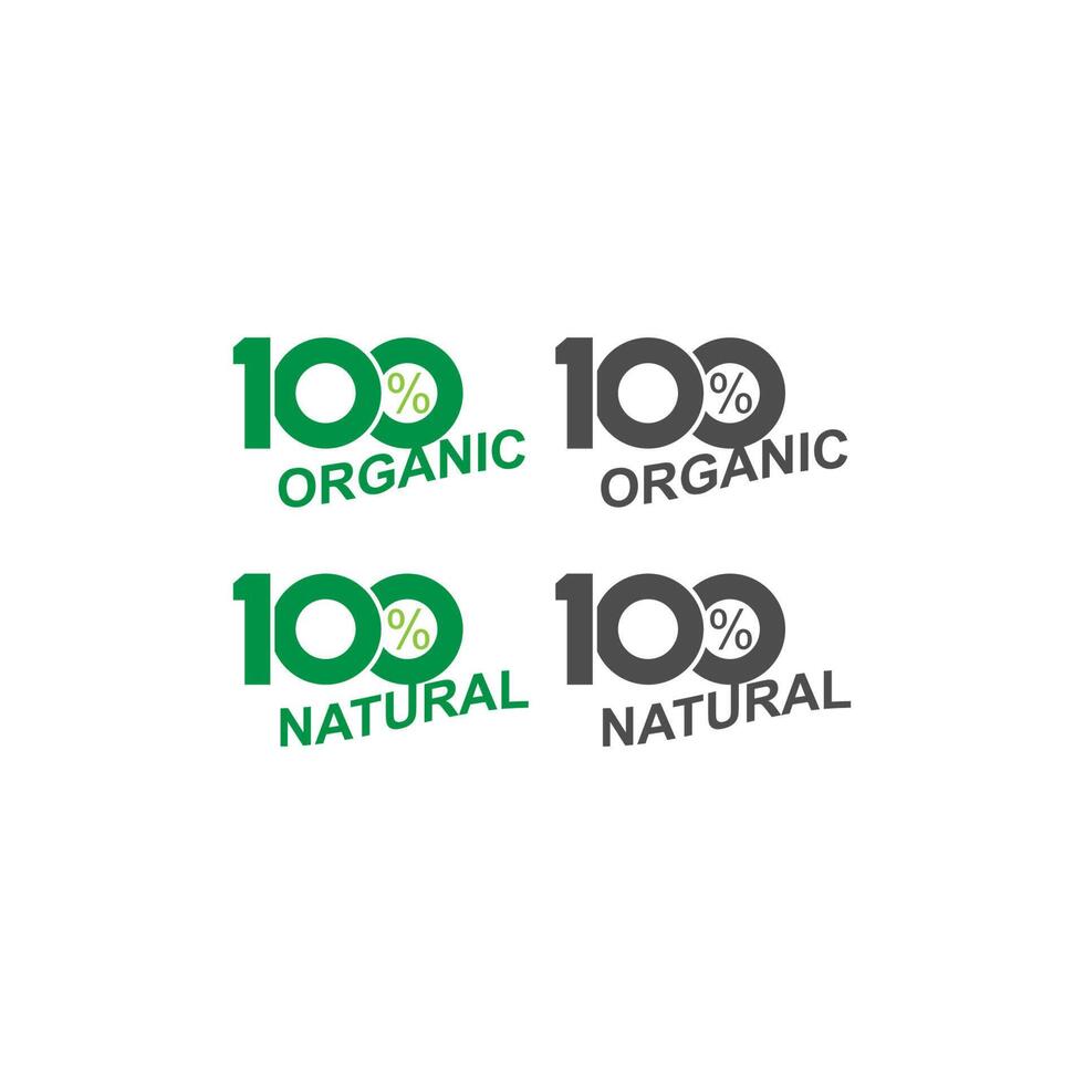 icono 100 por ciento, natural, vegano, orgánico, aniversario, ilustración de diseño de etiquetas vector