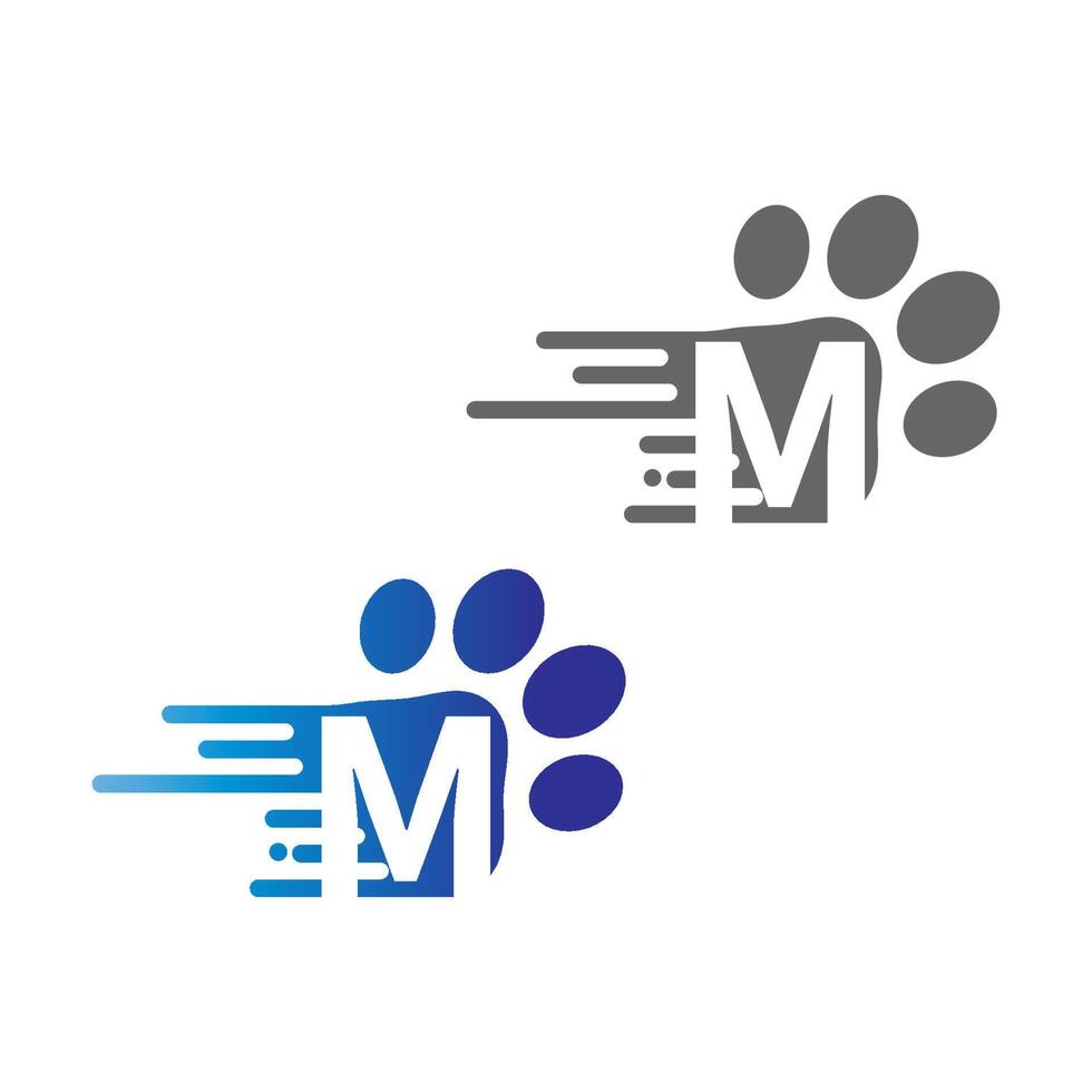 Letter M  icon on paw prints logo vector