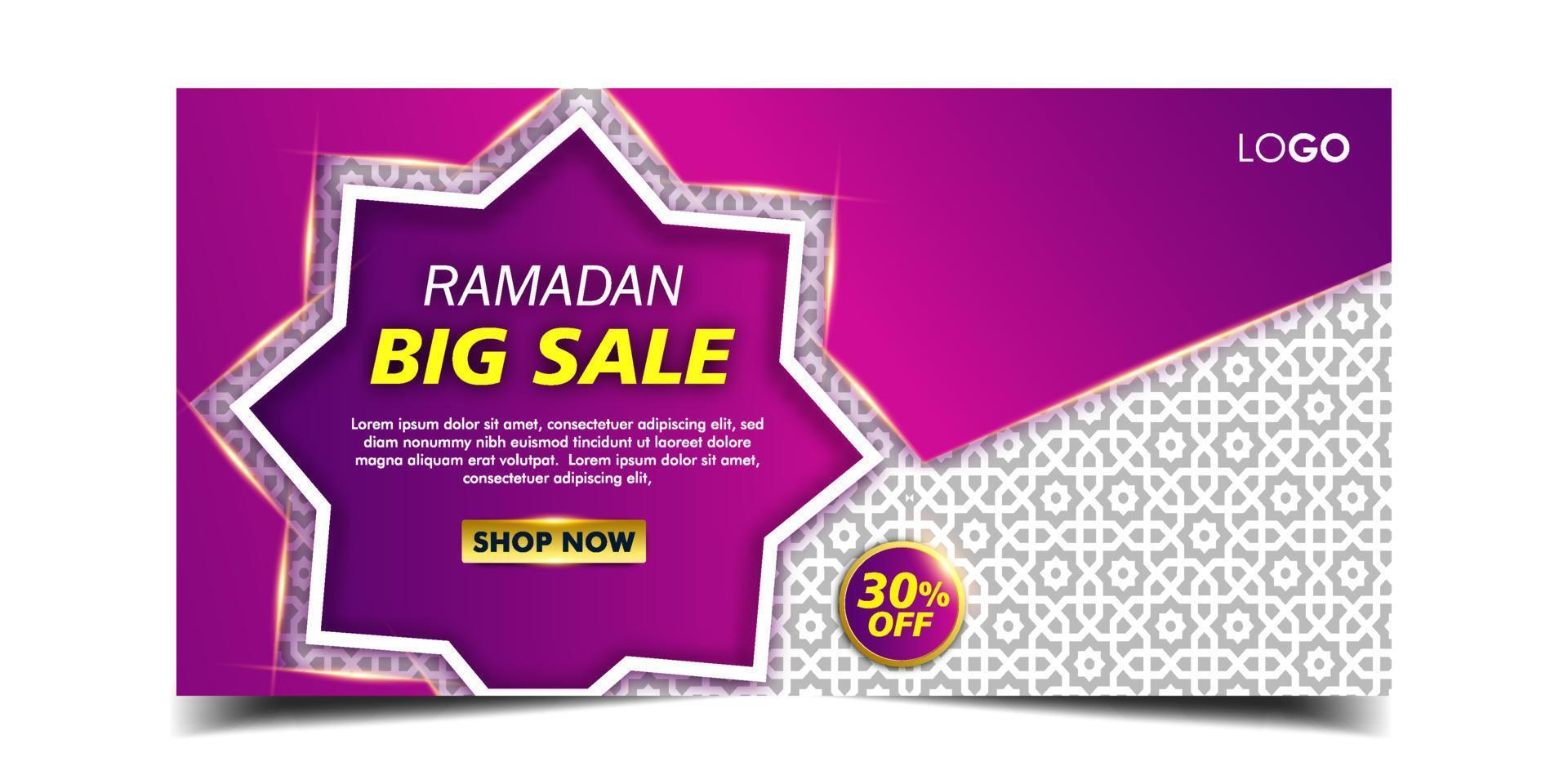 plantilla de banner horizontal de venta de ramadán vector